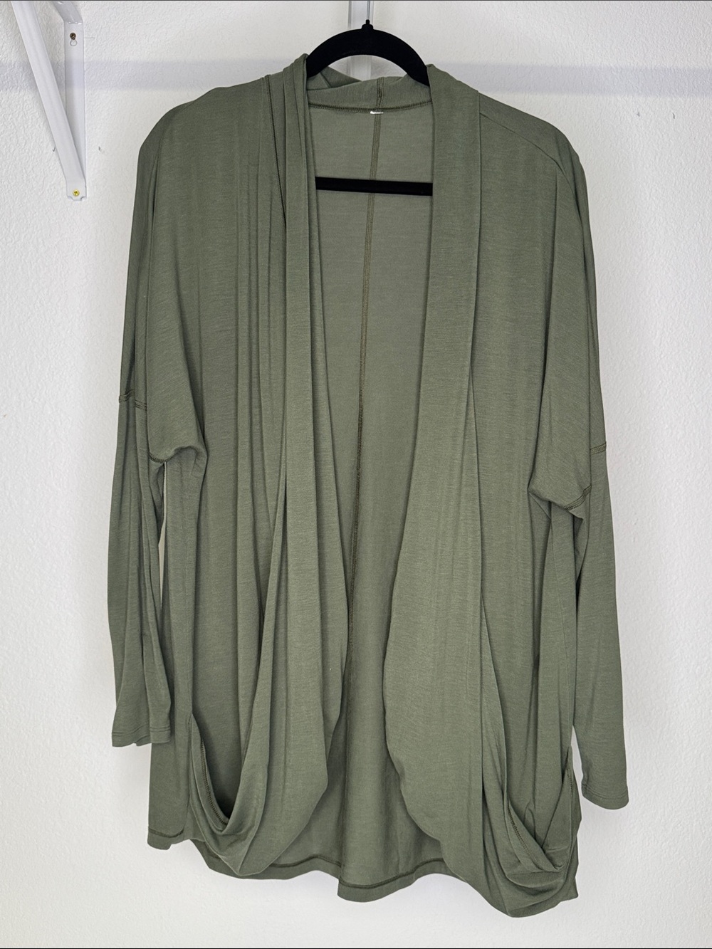 Lucy Olive Open-Front Draped Women’s Light Weight Cardigan with Pockets
